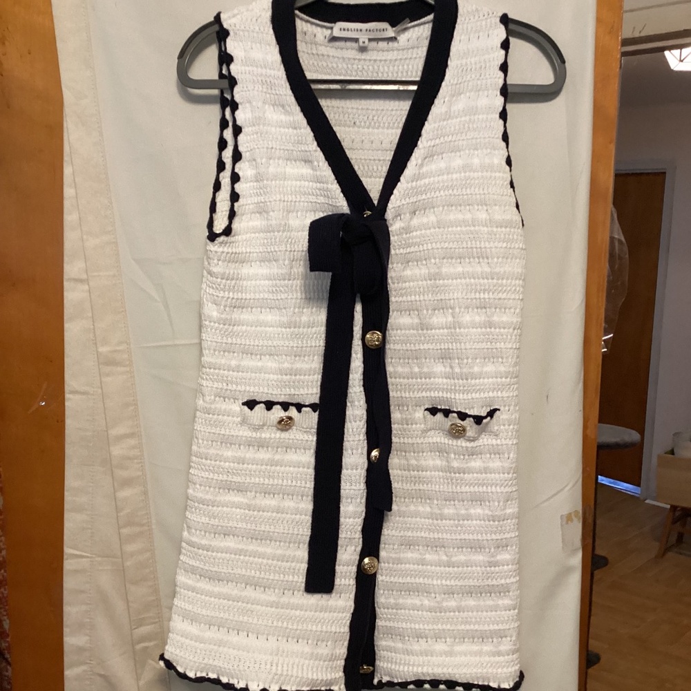 English Factory Cotton crocheted knitted sporty casual preppy long vest  SZ M